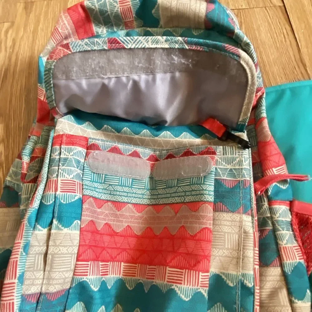 Jansport Aztec‎ Pattern Coral Teal Cream Multiple Zippers Laptop Insert Hg11